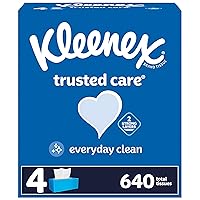 Kleenex Trusted Care Facial Tissues, 4 Flat Boxes, 160 Tissues per Box, 2-Ply (640 Total Tissues)