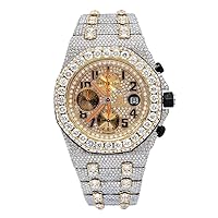 Swiss Automatic Movement Fully Iced Out VVS White Moissanite Hip Hop Studded Luxury White and Yellow Two Tone Handmade Men's Watches