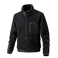 Men's Warm Fleece Jacket Stand Collar Zip Up Coat Zipper Pocket Tactical Sport Jackets Outdoor Cargo Coats Outerwear