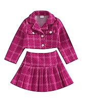 Toddler Baby Girl Fall Skirts Outfits Plaid Jacket And Dress Set Long Sleeve Cardigan Pleated Mini Skirt Clothes