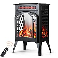Small Electric Fireplace Heater, 1500W Infrared Fireplace Stove with 3D Flame Effect, Adjustable Thermostat, 8H Timer, Remote Control, Freestanding Space Heaters for Indoor Use Large Room Safe