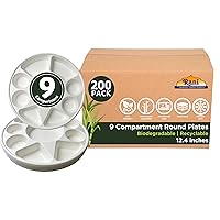 Rani 9 Compartment Round Biodegradable Divided Plates, Pack of 200 ~ Party, Thali, Buffet | Disposable & Eco-Friendly | Heavy-Duty Sturdy Paper Bagasse | Premium Quality | 12.44