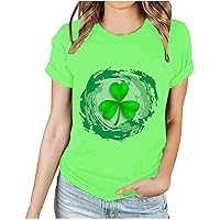 St. Patricks Day Shirt for Women Glitter Shamrock Printed Shirt Lucky Tee Cute Leave T-Shirt Causal Short Sleeve Tee Tops