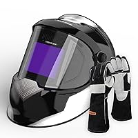 YESWELDER Large Viewing True Color Solar Powered Auto Darkening Welding Helmet with Side View&YESWELDER 16 Inches,932℉,Leather Forge MIG Welding Gloves