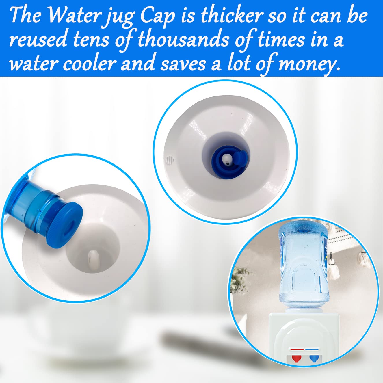 5 Gallon Water Jug Cap Reusable - Non-Spill 55mm Water Bottle Caps,Silicone Replacement Cap Lids Anti Splash 3 Pack