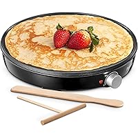 Crepe Maker Machine, Reemix Compact Pancake Griddle Precise Temperature Control, Nonstick 12” Electric Griddle, Batter Spreader for Eggs, Pancakes, Omelets and Quesadillas, Includes Spatula, Spreader