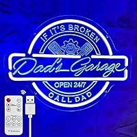 Dad's Garage Neon Sign for Garage Man Cave Decor, LED Neon Light with Timing Dimming Remote for Men Father Gifts, 3D Art Garage Light Up Signs USB Power for Home Bar Game Room Wall Decor, 16x12 Inch