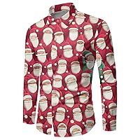 Christmas Shirts for Men Long Sleeve Ugly Santa Claus Button Down Shirts Hawaiian Shirt Funny Costume Shirts for Party