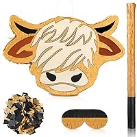 Sratte Highland Cow Pinata Party Supplies Pinata with Blindfold Bat Confetti Highland Cow Party Decorations for Cow Theme Birthday Party Supplies, 15.75 x 11.42 x 2.76 Inch