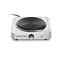 Proctor Silex Cast Iron Electric Stove, Single Burner Cooktop, Compact and Portable, Adjustable Temperature Hot Plate, 1000 Watts, White (34107)