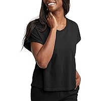 Hanes Womens Originals Twisted Neck T-Shirt, Short-Sleeve Cotton Tee, Boxy Fit
