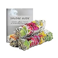 Ancient Veda Joy Organic White Sage Smudge Sticks with Flowers for Cleansing Home, Meditation, Yoga, Healing and Smudging | Sustainably Sourced California White Sage Bundles (3 Pack - 4 Inch)