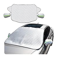 Car Windshield Snow Cover with Side Mirror Cover, 4 Layers Winter Frost Protection for Any Weather, Windscreen Covers with Magnetic Edges, Front Window Automotive Covers for Car SUV Trucks