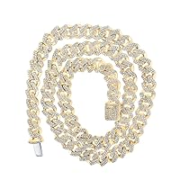 The Diamond Deal 10kt Yellow Gold Mens Round Diamond Cuban Link Chain Necklace 8 Cttw