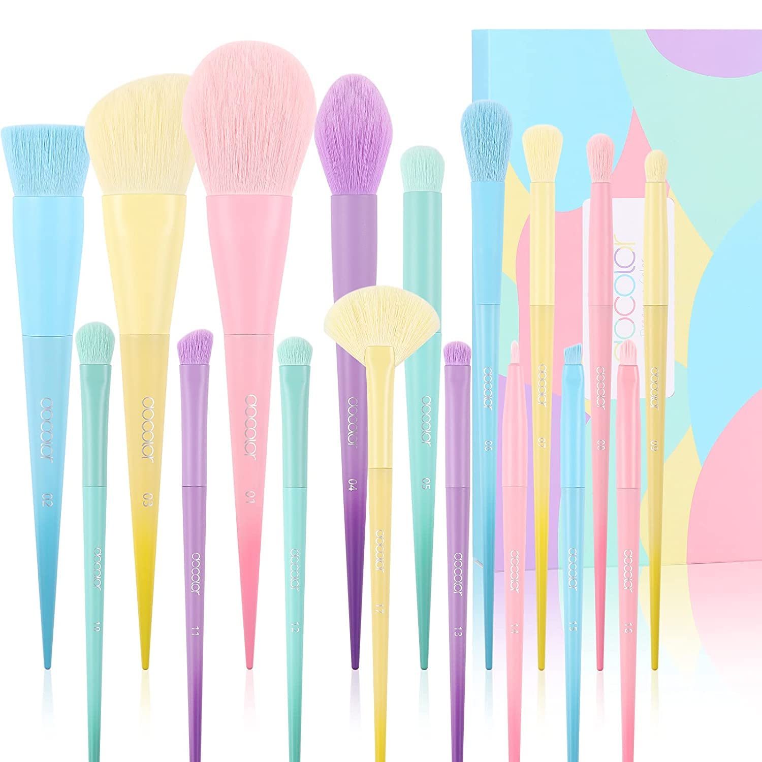 Docolor Makeup Brushes 17 Pcs Colourful Makeup Brush Set Premium Gift Synthetic Kabuki Foundation Blending Face Powder Blush Concealers Eyeshadow Rainbow Make Up Brush Set - Dream of Color