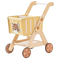 ROBOTIME Wooden Shopping Cart Toy for Toddler Kids, Height-Adjustable Wooden Baby Push Walker, Sit to Stand Walker for Baby Learning to Walk for 10 Months 1 Year Old