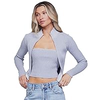 Rsq Plated Rib Double Zip Cardigan