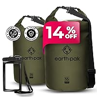 Earth Pak Waterproof Dry Bag - Roll Top Waterproof Backpack Sack (Forest Green 55L & 20L)