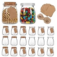 Betrome 7oz Glass Jars, 20 Pack 200ml Yogurt Jars with PE Lids and Cork Lids, Clear Pudding Jars Glass Favor Jars Containers for Spice, Jam, honey, Wedding Favors, DIY and Art