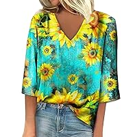 Women's Tops 2024 Shirt Blouse Casual Loose 3/4 Sleeve Print V Neck Tops Tops T-Shirts Tee Spring Tops, S-3XL