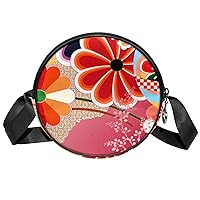 Small Crossbody Bag Japan Flowers Round Purse Wallet Mini Shoulder Bag For Women Girls 17.8x17.8cm