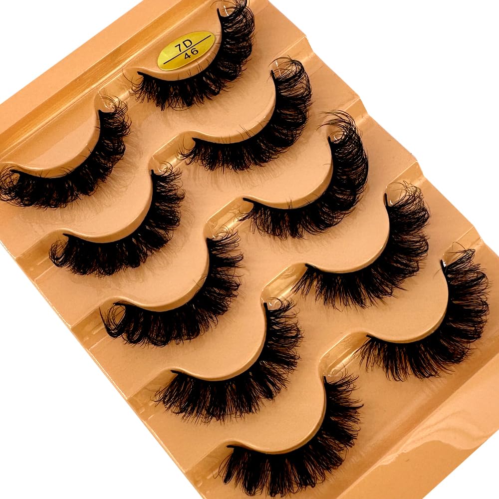 HBZGTLAD Cat eye Eyelashes 3D Natural False Lashes D Curl Fluffy Soft Cross 5 pairs Manga Lashes Wispy Natural Eyelash Extension Makeup (7D-46)