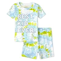 The Children's Place Baby Boys' Best Kid Ever Snug Fit 100% Cotton Sleeve Top and Shorts 2 Piece Pajama Set