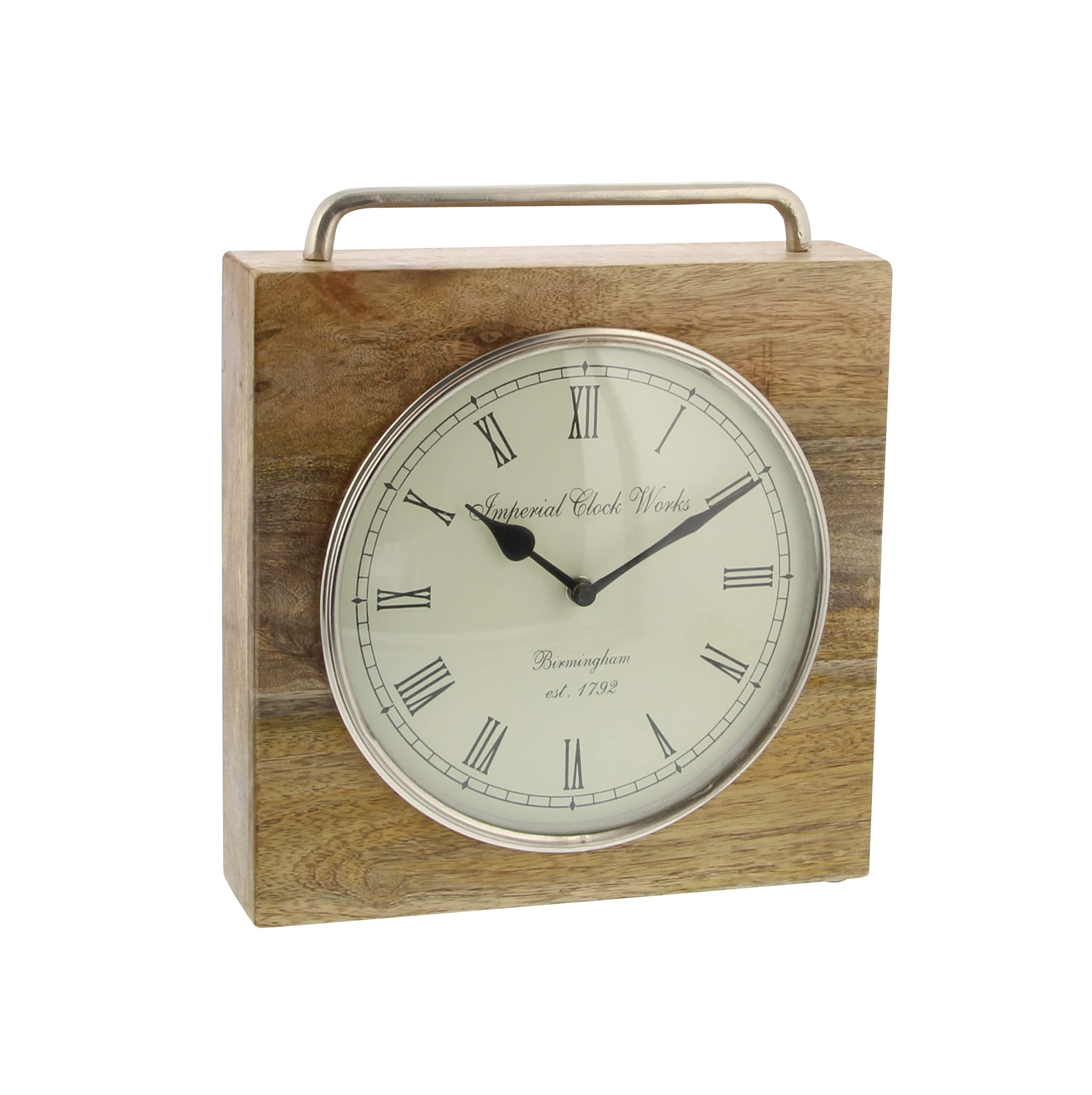 Deco 79 Mango Wood Clock with Silver Top Handle, 10