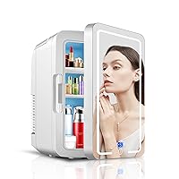 FOCHIER F Mini Fridge Portable 12L Skincare Fridge Compact Small Makeup Refrigerator with Dimmable LED Light Mirror Digital Display Cooler and Warmer AC/DC Powered for Bedroom Office Car White