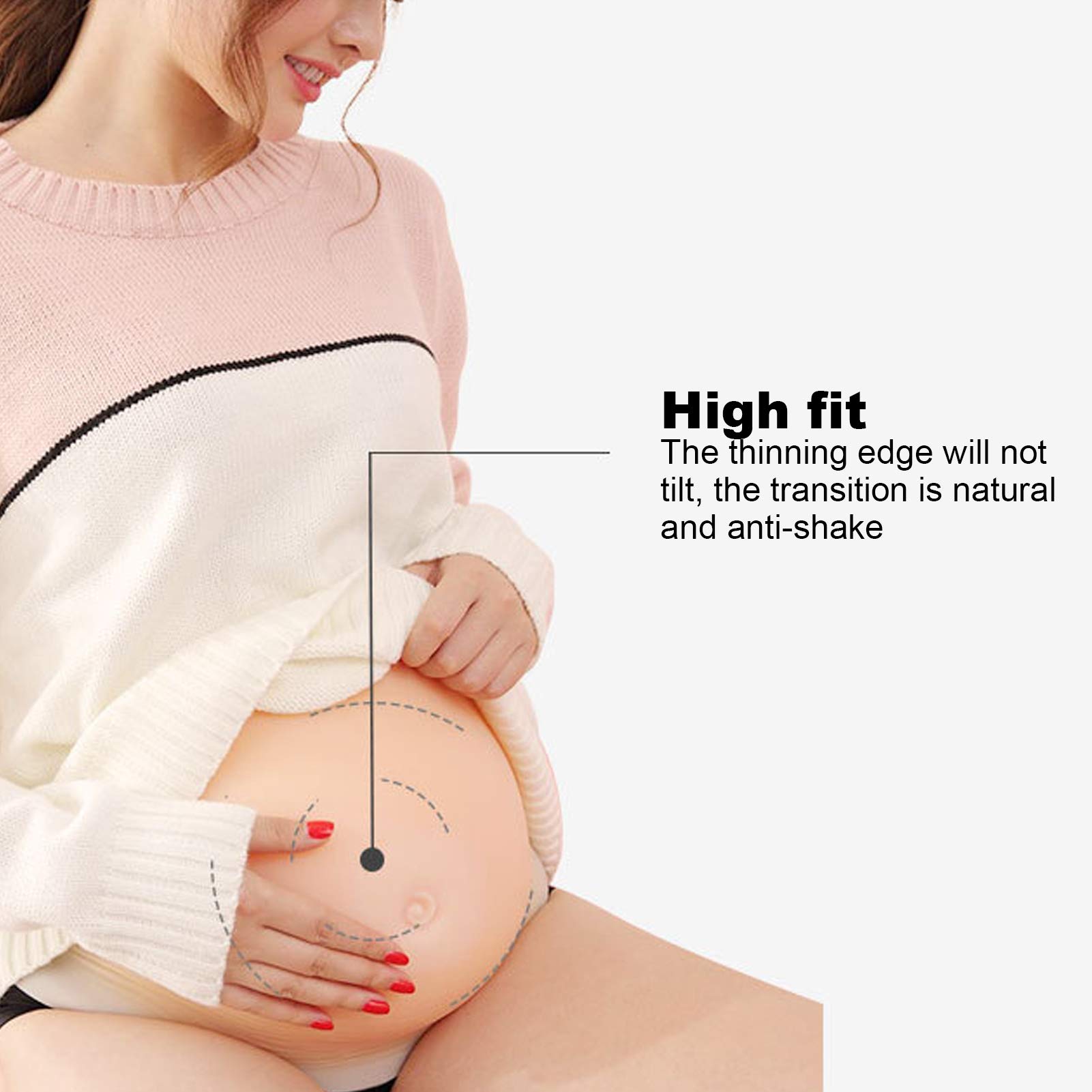 Fake Pregnancy Belly, Anti Shake Fake Pregnant Belly Silicone and Silk Floss Artificial Pregnant Tummy for Actor, Performance Prop, Cosplay, Spoof Performance Photography Props (Skin Color)