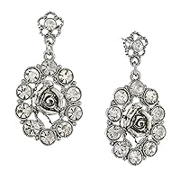 1928 Jewelry Crystal Oval Flower Drop Earrings