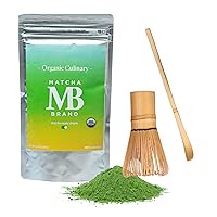 Culinary Matcha & Whisk Bundle - 100g Matcha Brand Organic Matcha Powder and Bamboo Whisk & Japanese Matcha Scoop - Everyday Use Authentic Japanese Green Tea
