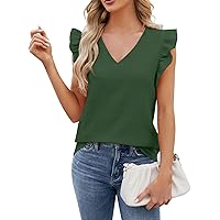 Women's Tops Casual Fashionable and Versatile V-Neck Pullover Ruffled Sleeveless Solid Color Shirt, S-XL