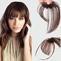 One Piece Clip in Hair Fringe 3D Hair Bangs Topper Human Real Hair Flat Bangs with Clips on Hair Piece Wiglet Hairpieces for Women Dark Brown