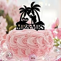 Beach Theme Mr & Mrs Cake Topper Tropical Engagement Script Font Cupcake Toppers Initials Monogram Love Heart Shape Acrylic Black Party Anniversary Decor Custom Gifts for Adults Kids