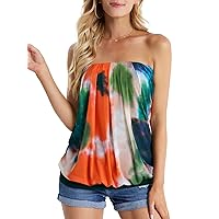BAISHENGGT Women's Summer Tube Tops Hide Belly Double Lined Pleated Front Sexy Sleeveless Mesh Tanks Tops