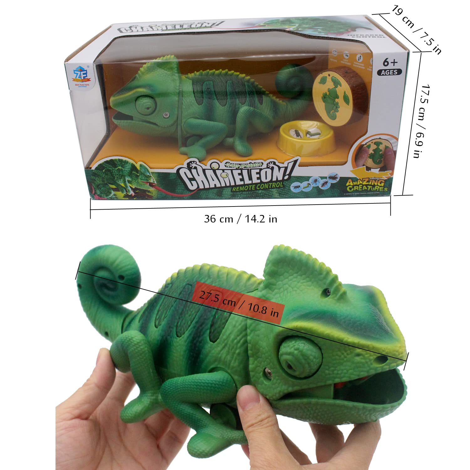 Tipmant RC Chameleon Remote Control Animal Toy Realistic Lizard Electric Electronic Pets Car Kids Birthday Gifts (Green)