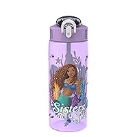 Zak Designs Disney The Little Mermaid 2023 Kids Water Bottle For School or Travel, 25oz Durable Plastic, with Pop-Up Antimicrobial Spout and Cover, Handle, and Leak-Proof (Ariel, Sisters of the Sea)