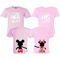 I Stole Her Heart and I'm Stealing His Last Name Shirts - His and Hers Outfits - Bridal Shower Gifts (Pink)