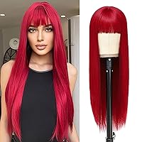 Red Wigs for Women, Long Straight Red Hair Wig Silky Soft Natural Synthetic Heat Resistant Fiber Wig for Cosplay Daily(24 In, Red)