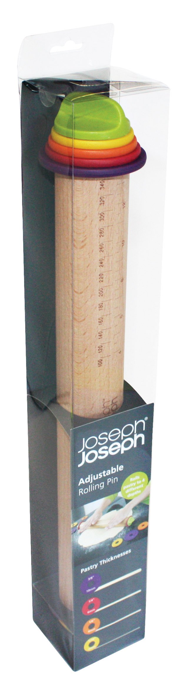 Joseph Joseph Adjustable Rolling Pin with Removable Rings, 13.6