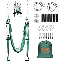 Aerial Yoga Swing Set, 2.7 Yards Yoga Hammock Hanging Swing Aerial Sling Inversion Fly Kit Trapeze Inversion Equipment with Ceiling Mount Accessories, Max 661.38 lbs Load Capacity, Green/White