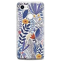 TPU Case Compatible for Google Pixel 8 Pro 7a 6a 5a XL 4a 5G 2 XL 3 XL 3a 4 Cute Abstract Colorful Fern Clear Design Tropical Wild Leaves Flexible Silicone Slim fit Soft Print Flowers Blue