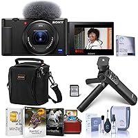 Sony ZV-1 Compact 4K HD Digital Camera, Black Bundle with ACCVC1 Vlogger Accessory Kit, Mac Software Pack, Shoulder Bag, Screen Protector, Cleaning Kit