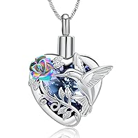 memorial jewelry Birthstone Personalized Hummingbird and Heart Cremation Urn Necklace Pendant Ashes Jewelry