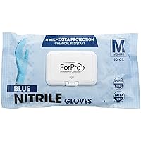 ForPro Disposable Nitrile Gloves, Chemical Resistant, Powder-Free, Latex-Free, Non-Sterile, Food Safe, 4 Mil, Blue, Medium, 30-Count