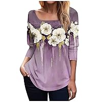 Fall Tops for Women 2023 Long Sleeve Square Neck Shirt Casual Gradient Color Tunic T Shirt Flowy Pullover Tee Blouses