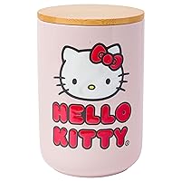 Silver Buffalo Sanrio Hello Kitty Wax Resist Ceramic Cookie Snack Jar Container with Airtight Bamboo Lid, Pink (Small)