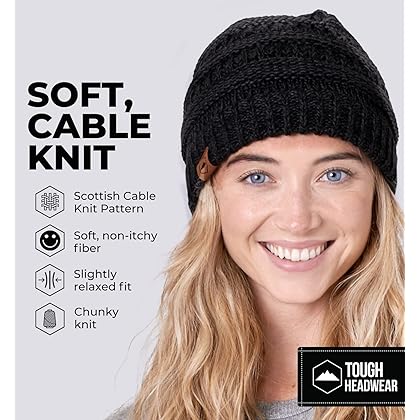 Tough Headwear Womens Beanie Winter Hat - Warm Chunky Cable Knit Hats - Soft Stretch Thick Cute Knitted Cap for Cold Weather