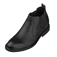 CALTO Men's Invisible Height Increasing Elevator Shoes - Premium Leather Slip-on Lightweight Chelsea Boots - 3 Inches Taller